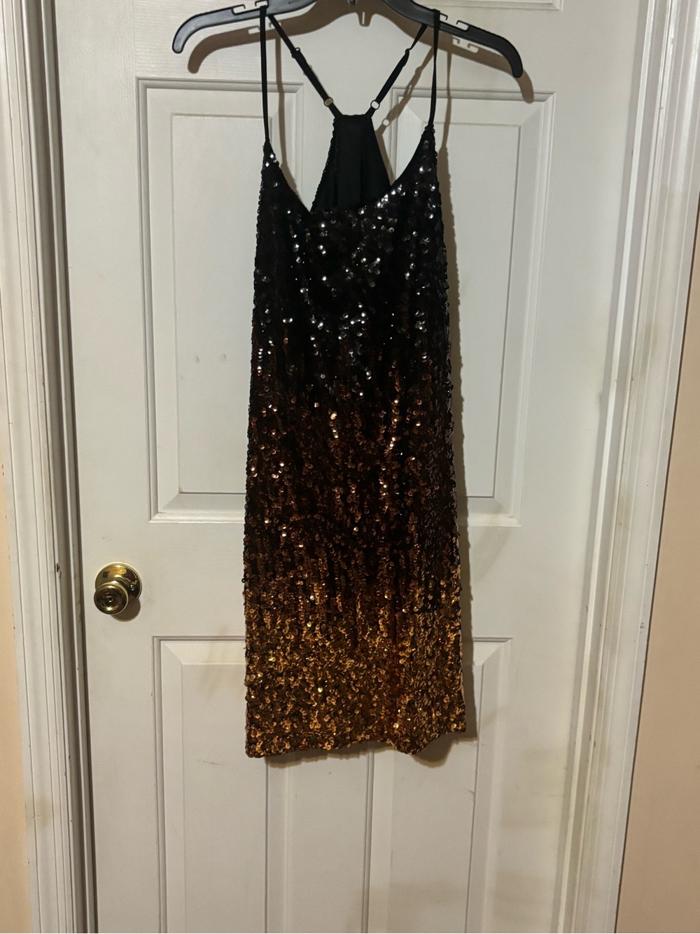 Sequin Ombre Midi Slip Dress in Black and Copper